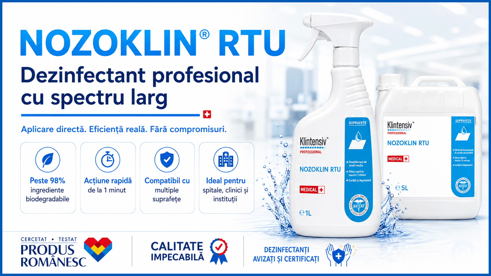 Nozoklin RTU dezinfectant profesional cu spectru larg pentru suprafețe
