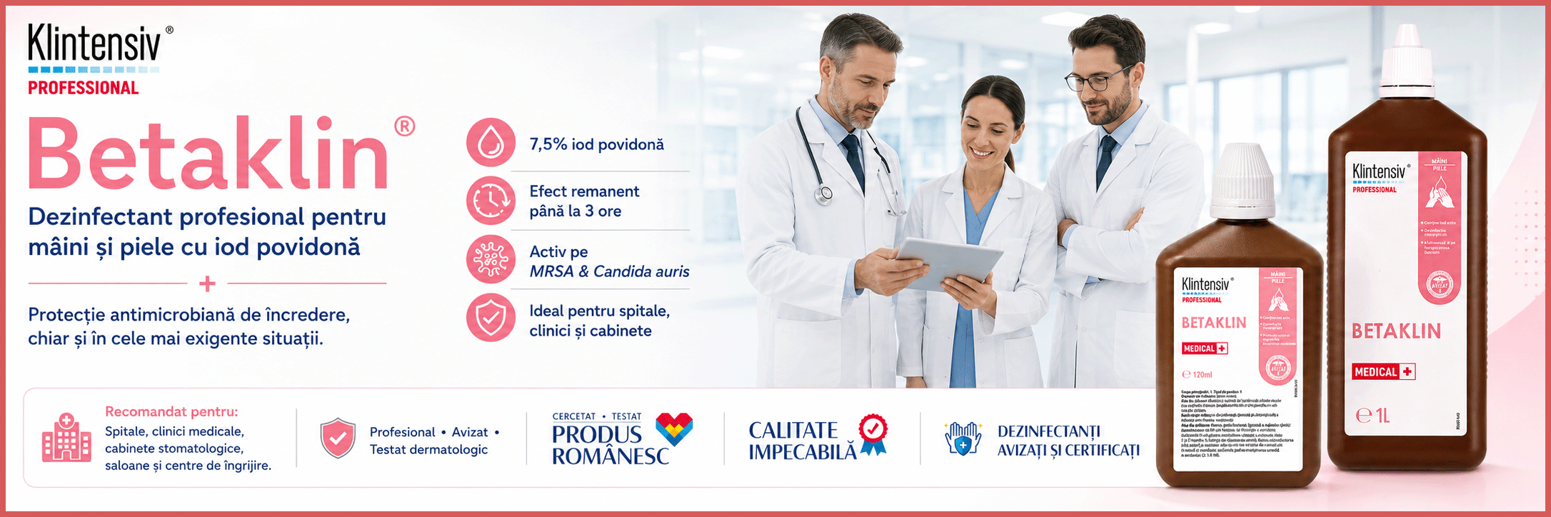 Betaklin dezinfectant profesional pentru m&acirc;ini și piele cu iod povidonă