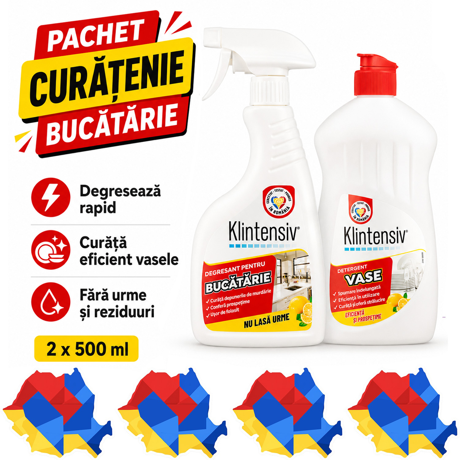 Pachet bucatarie Klintensiv detergent vase si degresant