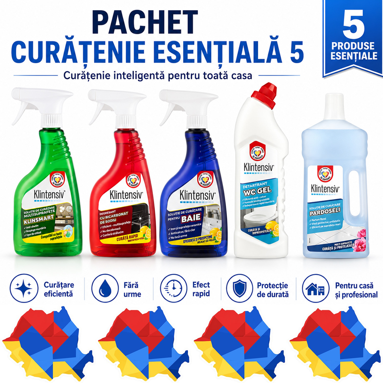 Pachet Curatenie Esentiala Klintensiv KlinSmart, 5 produse