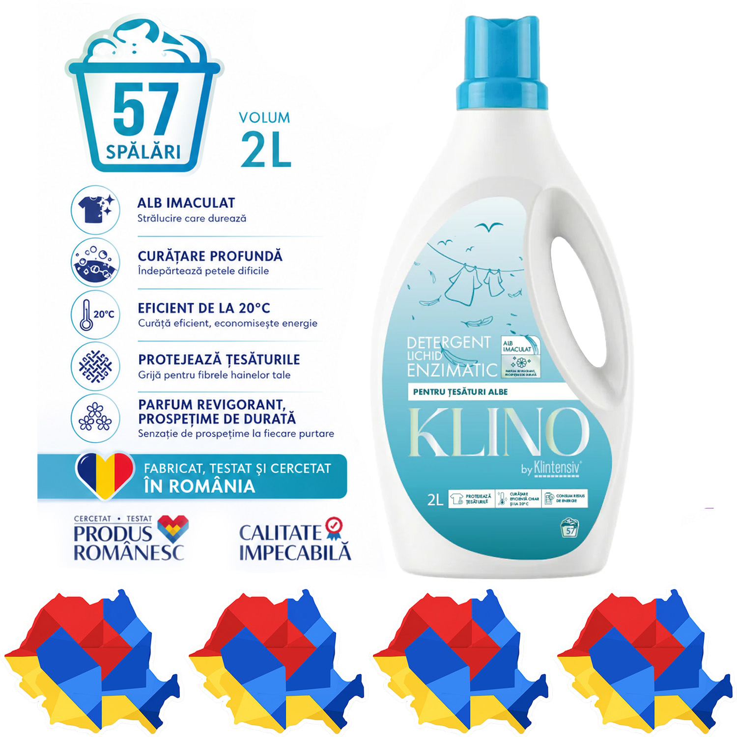 KLINO detergent lichid pentru tesaturi albe 2 L
