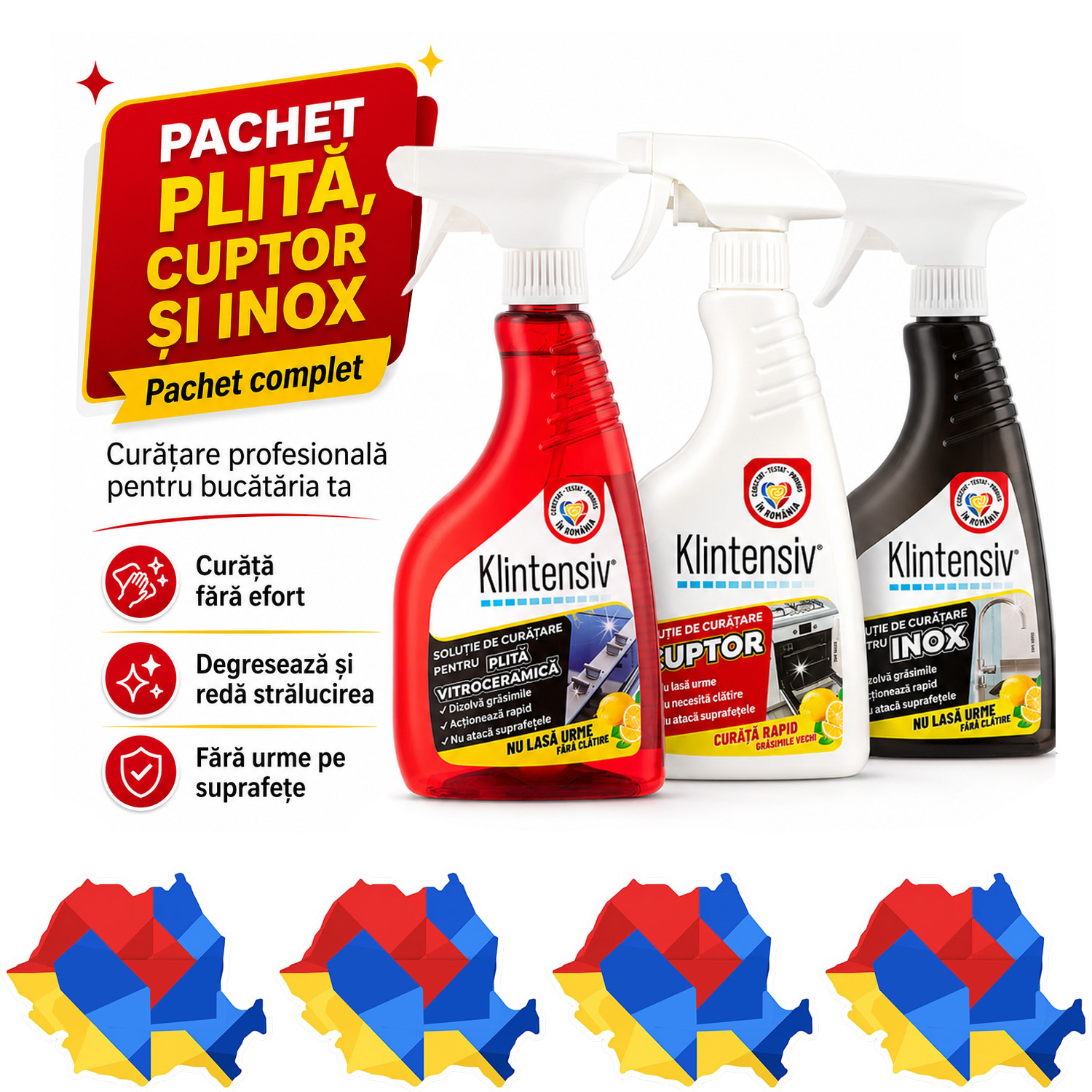 Pachet Plita Cuptor si Inox Klintensiv, 3 produse de 500 ml