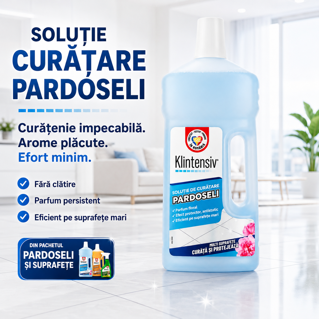 Detergent concentrat pentru gresie marmura granit PVC si laminat Klintensiv