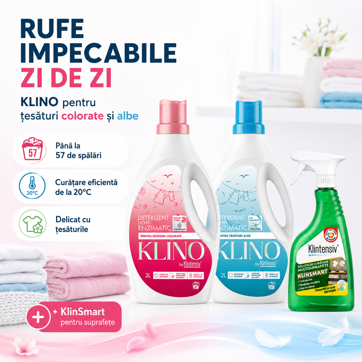 Alb stralucitor si curatare de la 20 grade cu detergent KLINO