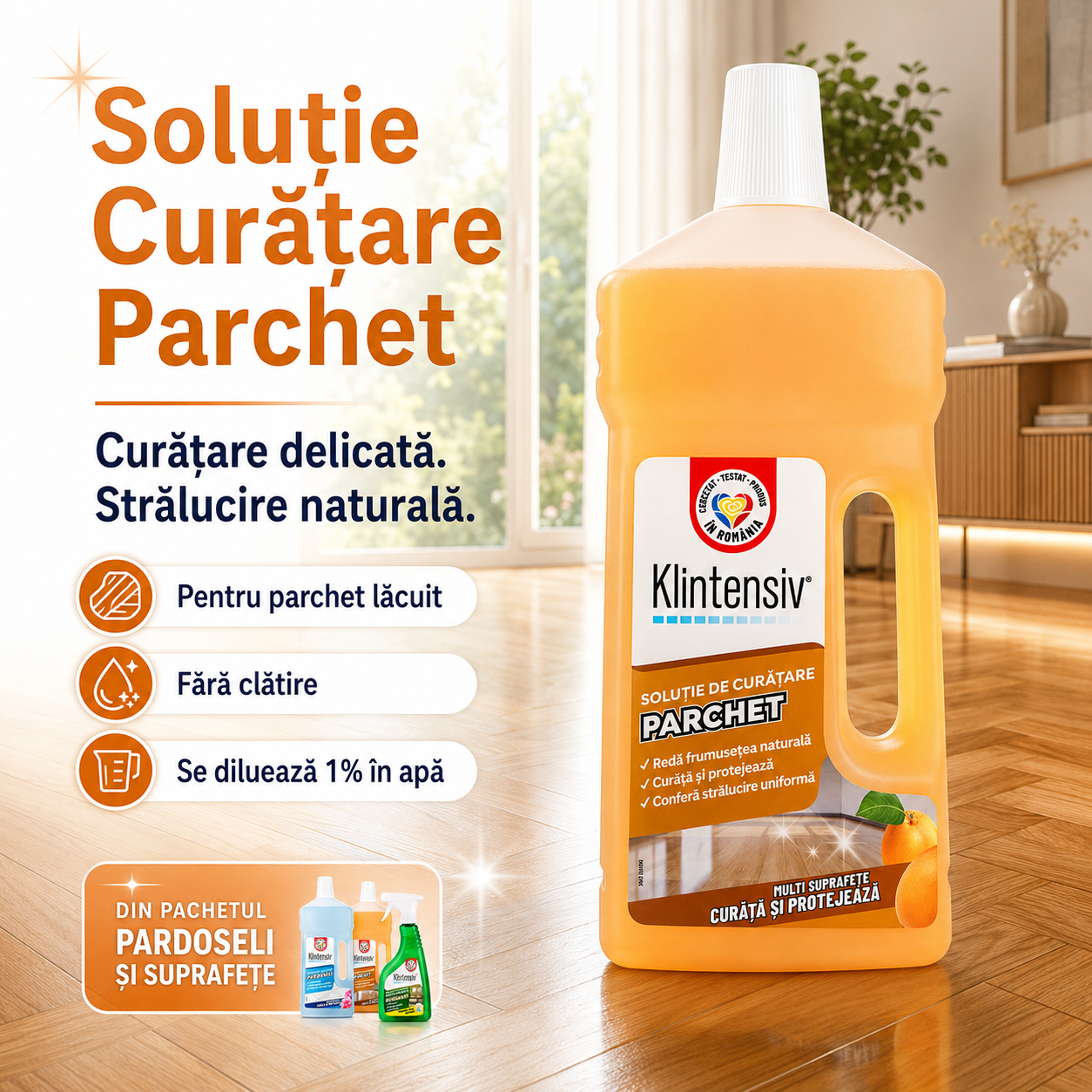 Solutie Curatare Parchet Klintensiv 1 L pentru parchet lacuit