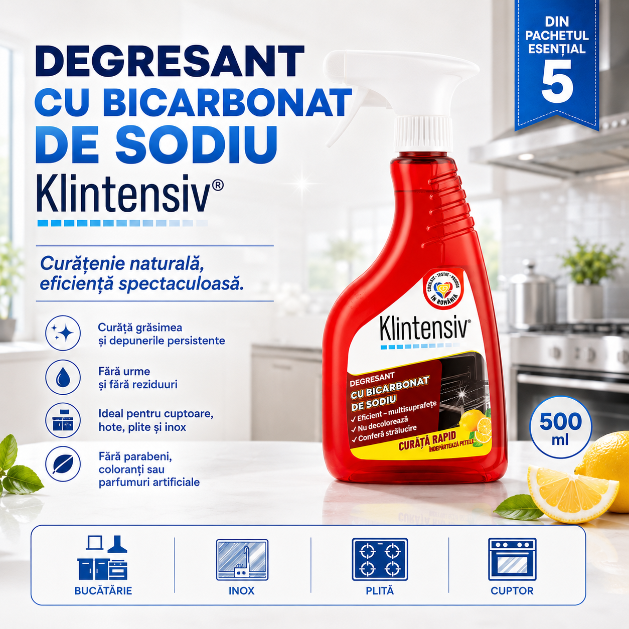 Gel Detartrant WC si Suprafete Ceramice Klintensiv 750 ml
