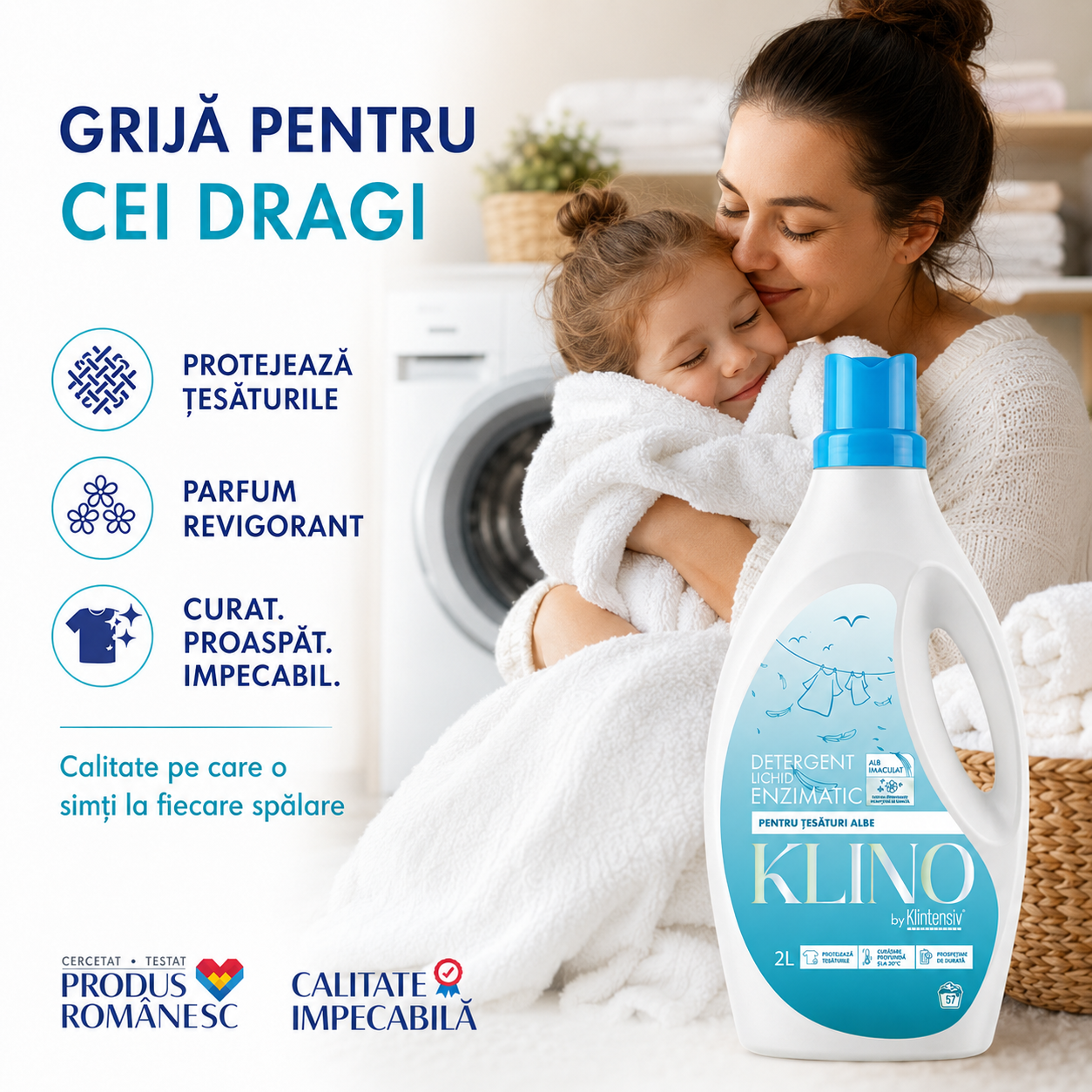 Detergent KLINO pentru haine albe curate si parfumate