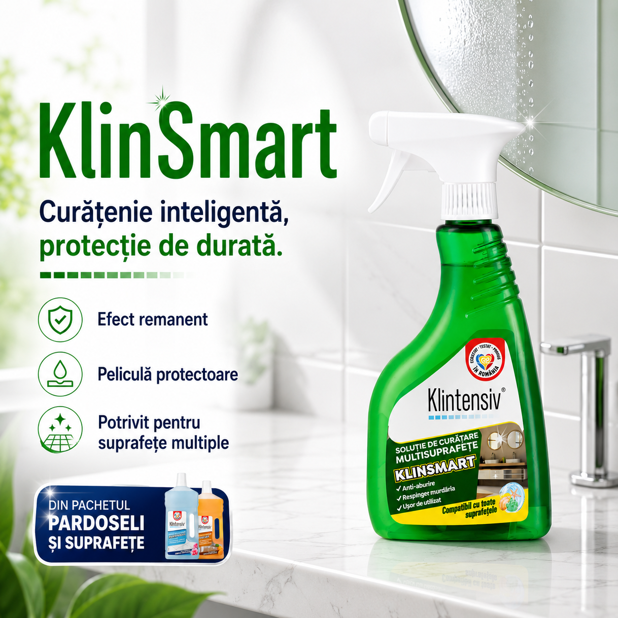 KlinSmart solutie cu pelicula protectoare pentru baie bucatarie si suprafete