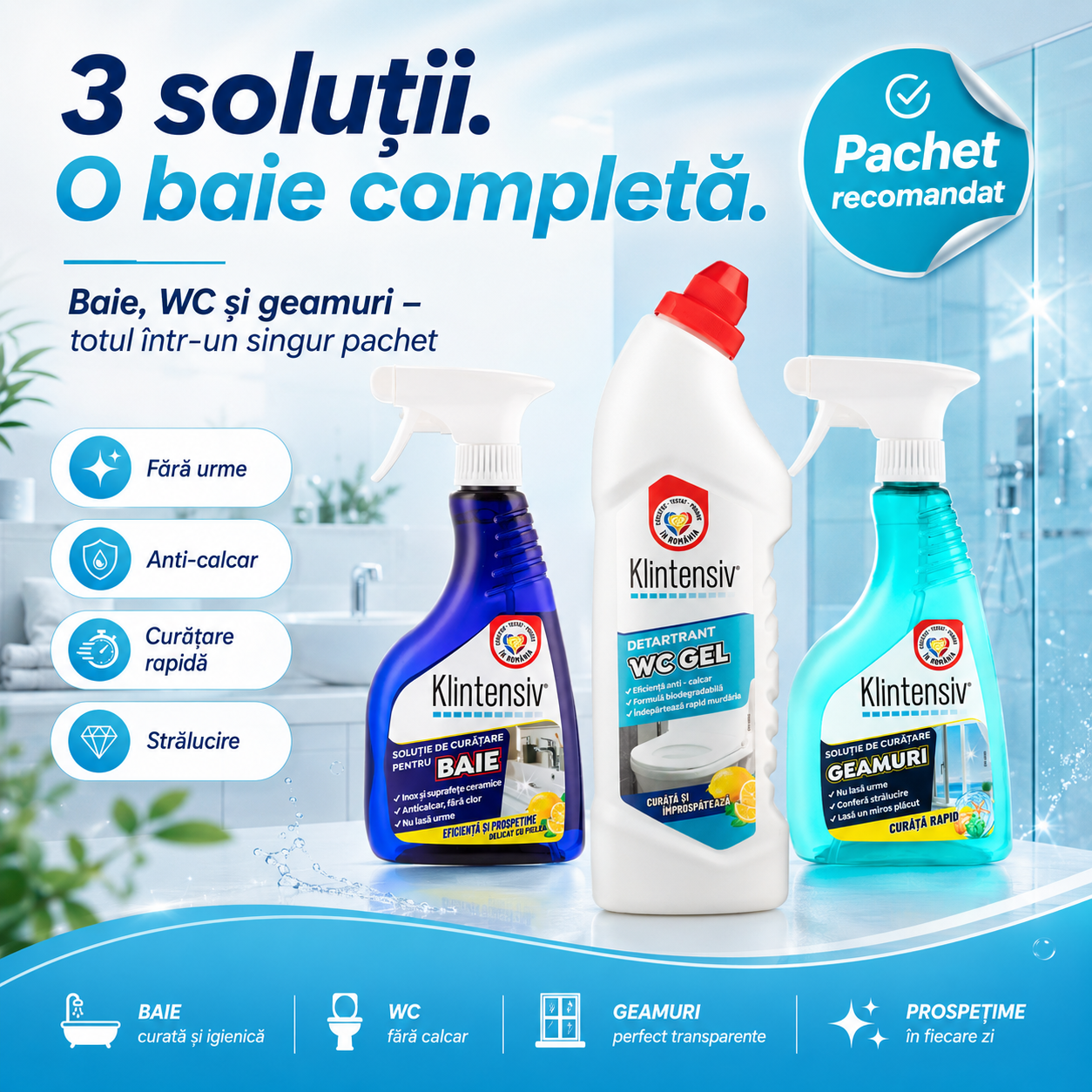 Pachet profesional curatenie baie WC geamuri si oglinzi Klintensiv