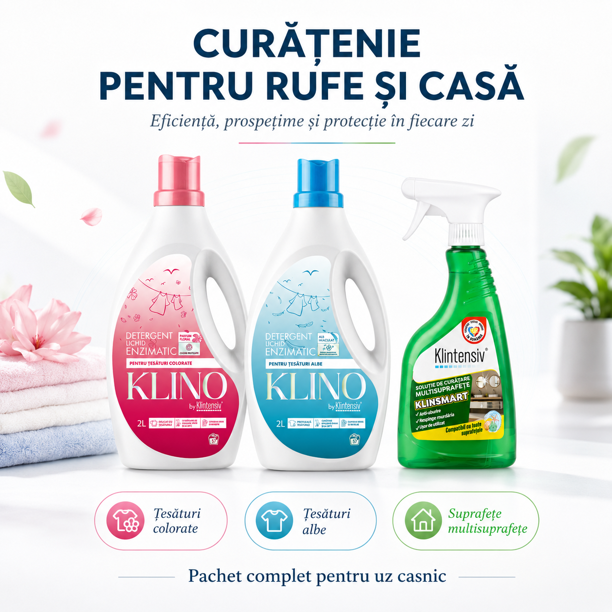 Pachet detergenti rufe albe colorate si solutie protectoare KlinSmart