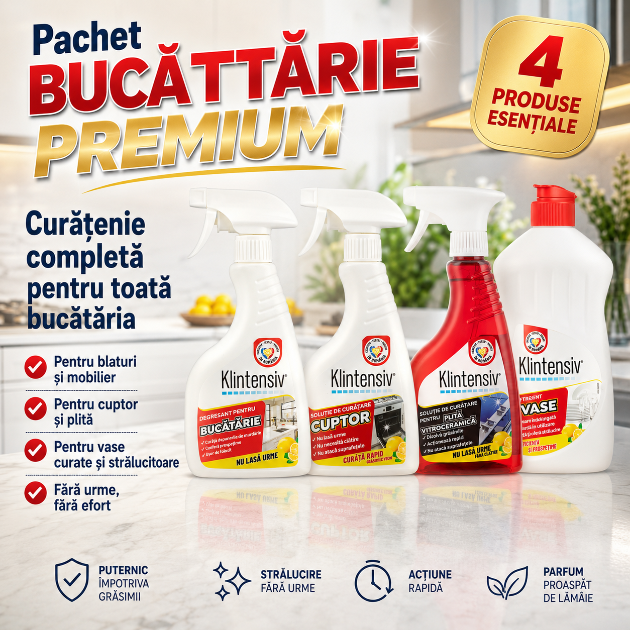 Pachet complet degresant cuptor plita si detergent vase Klintensiv