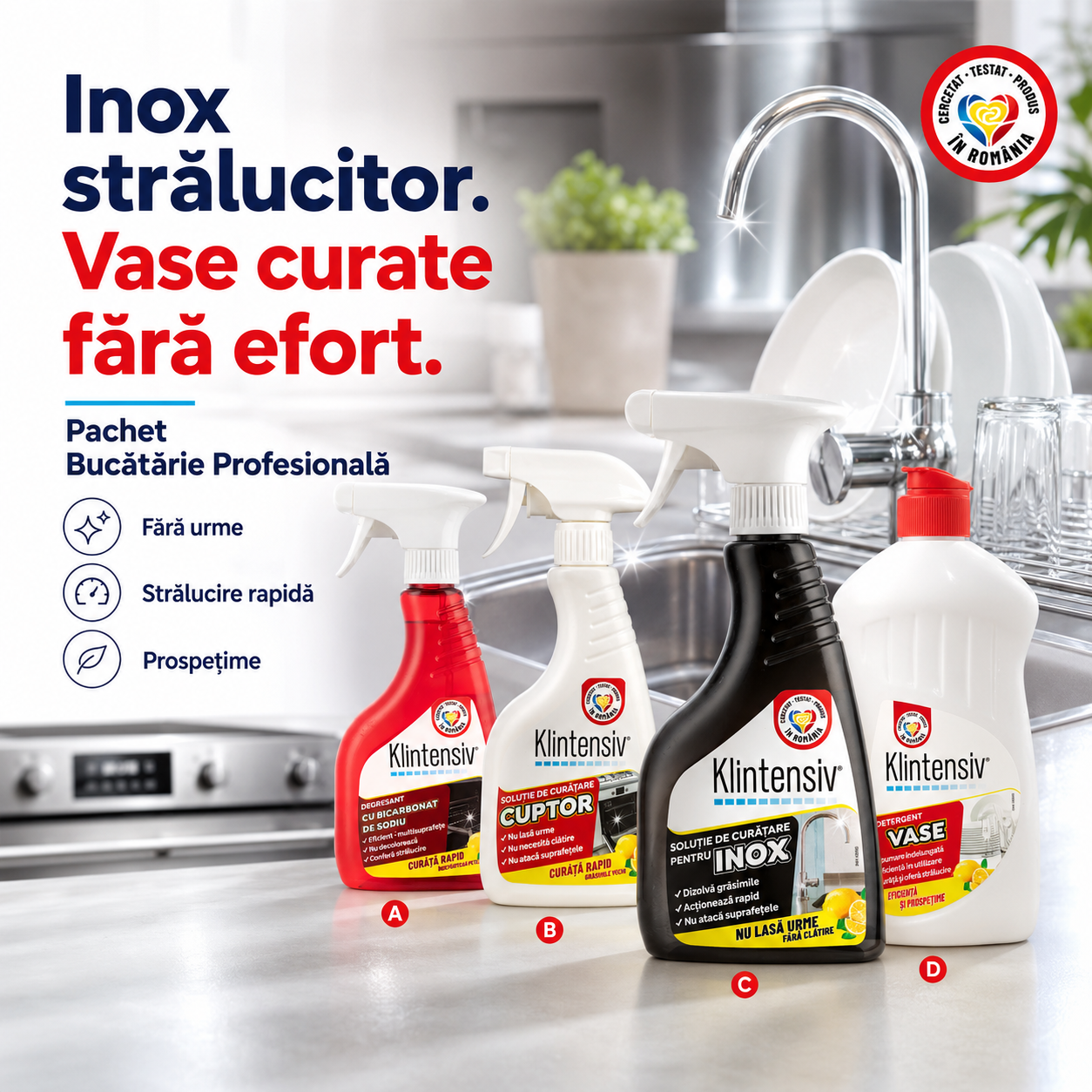 Pachet complet degresant cuptor inox si detergent vase Klintensiv