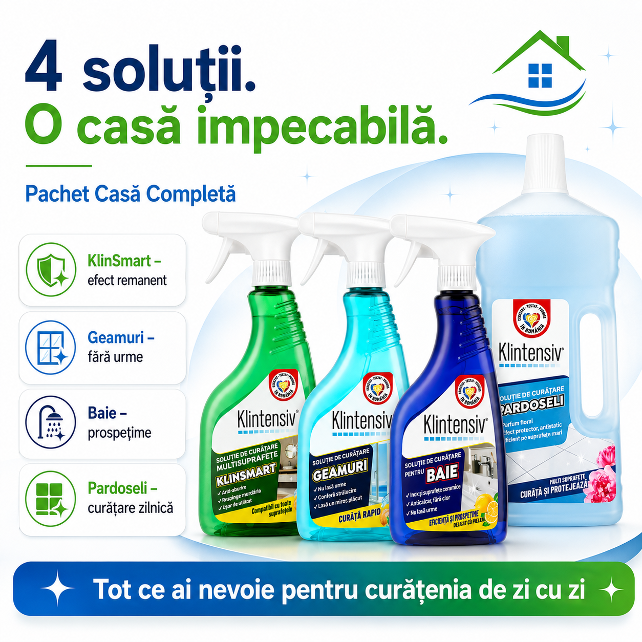 Pachet profesional curatenie casa baie geamuri pardoseli si suprafete KlinSmart Klintensiv