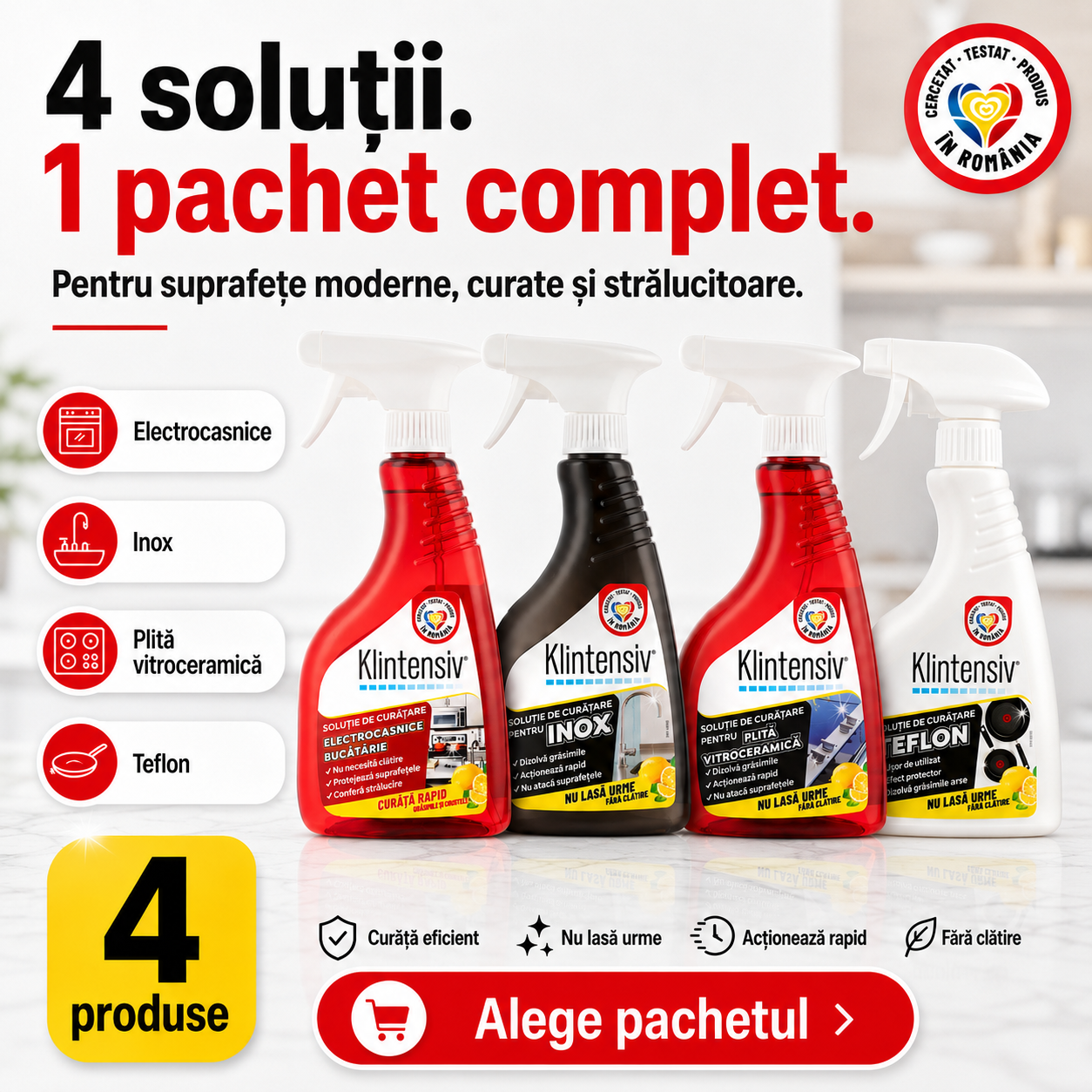 Pachet profesional curatare electrocasnice inox plita vitroceramica si teflon Klintensiv
