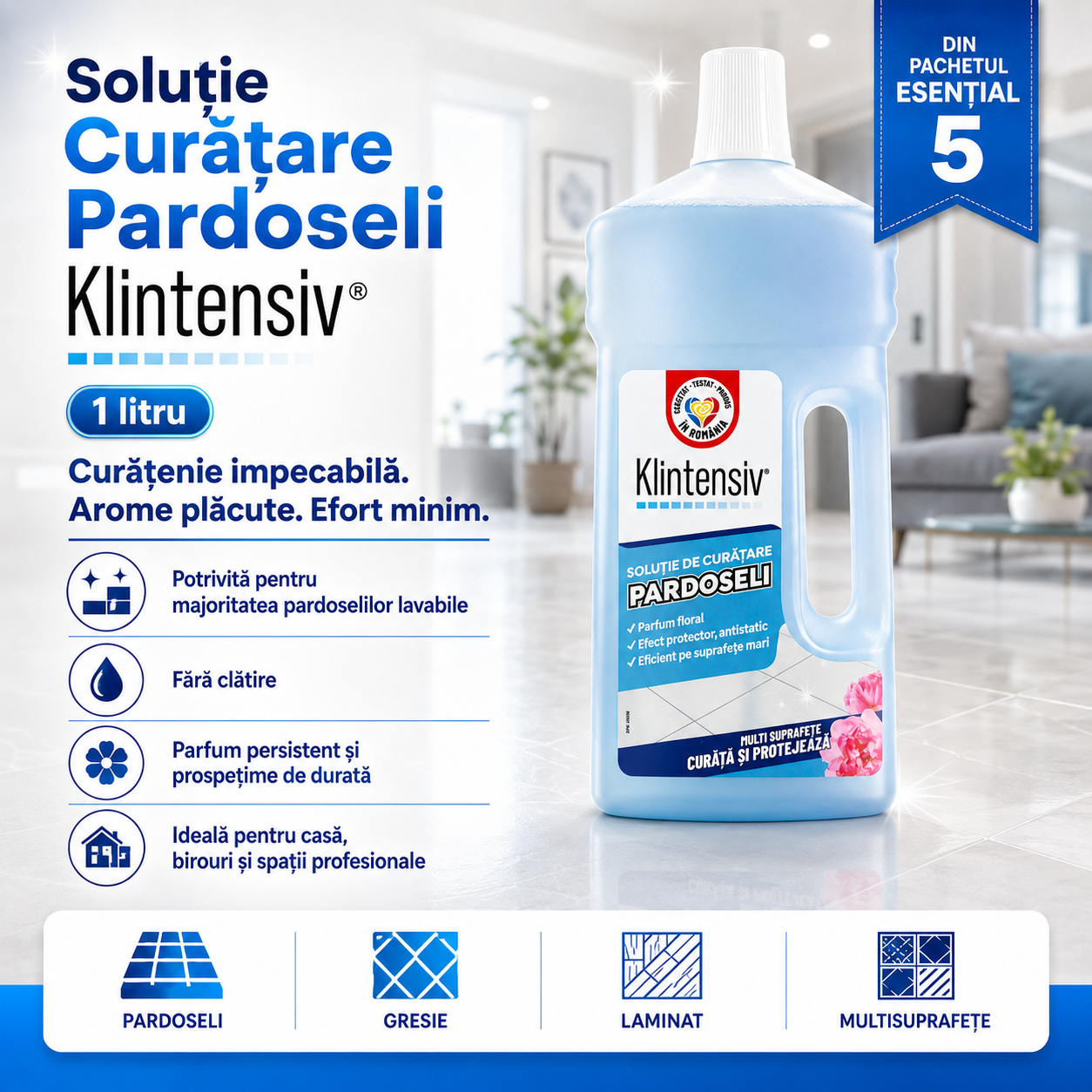 Pachet complet curatenie suprafete bucatarie baie WC si pardoseli Klintensiv KlinSmart