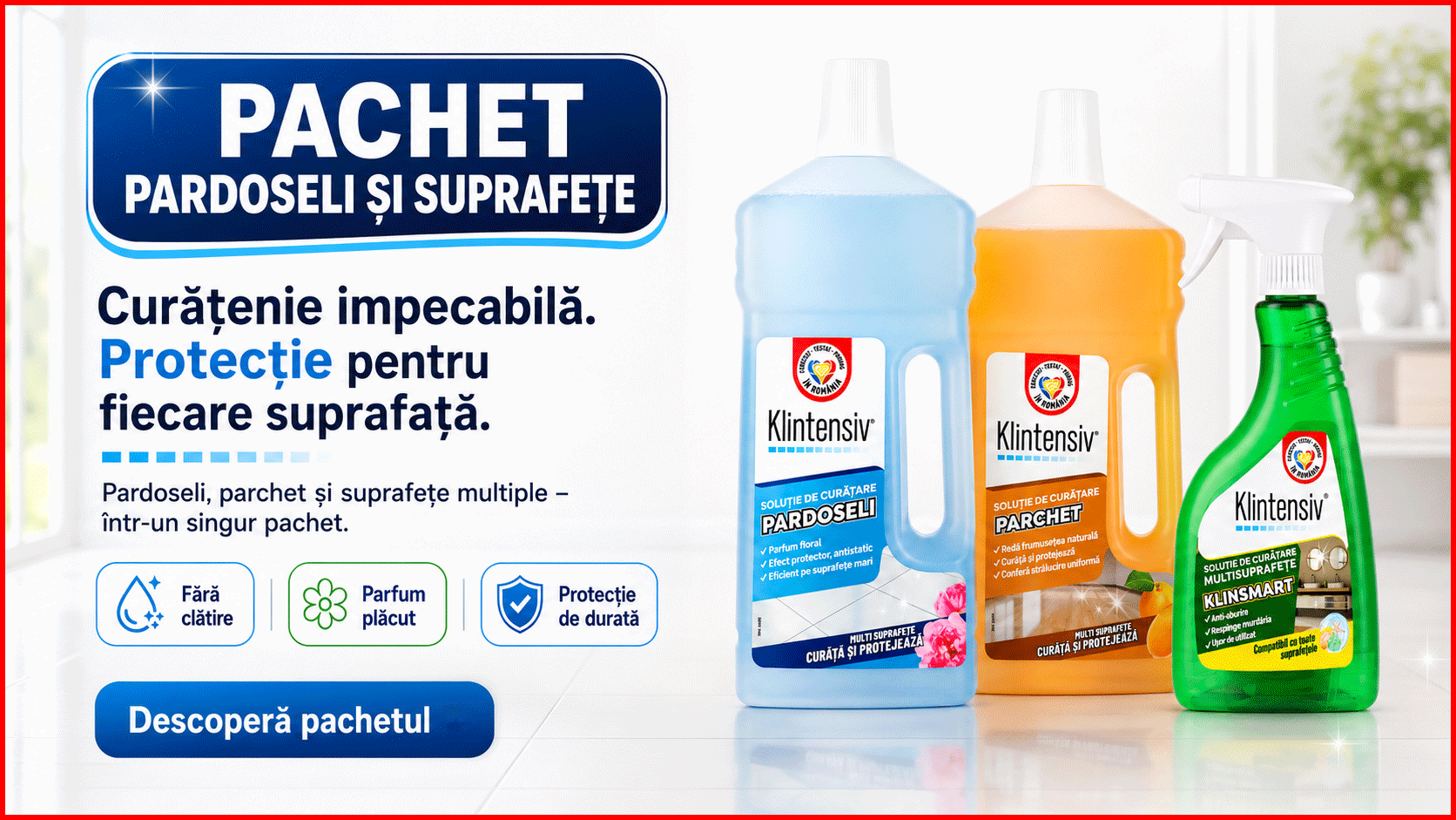 Pachet solutii curatenie pardoseli parchet si suprafete Klintensiv KlinSmart