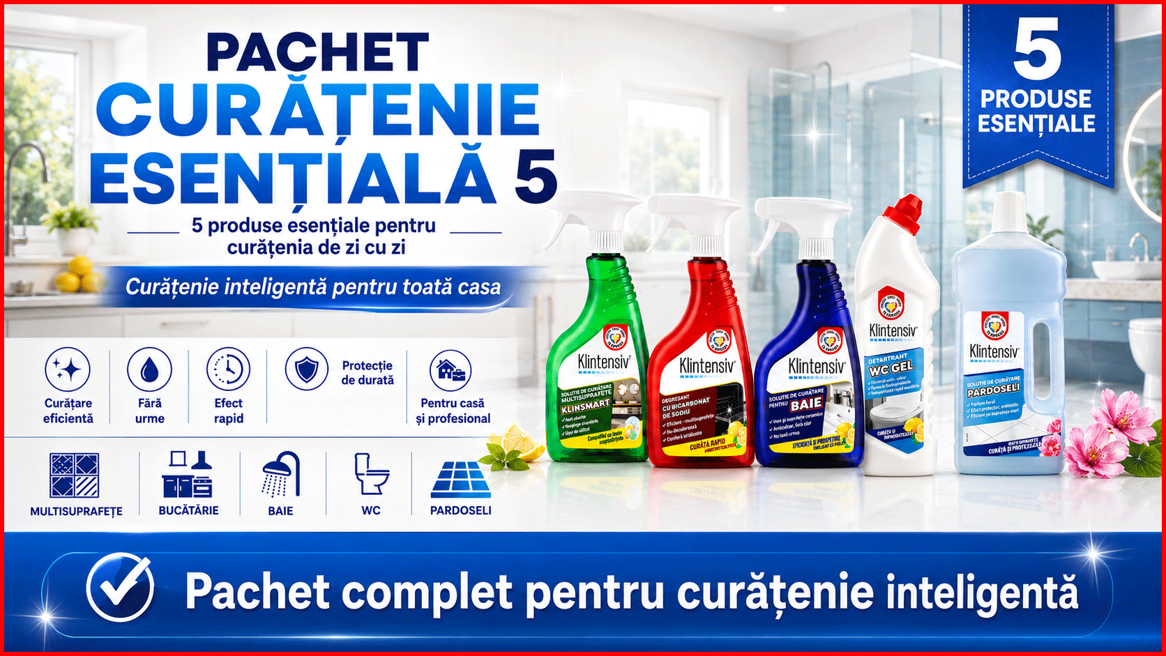 Pachet Curatenie Esentiala Klintensiv KlinSmart cu 5 produse