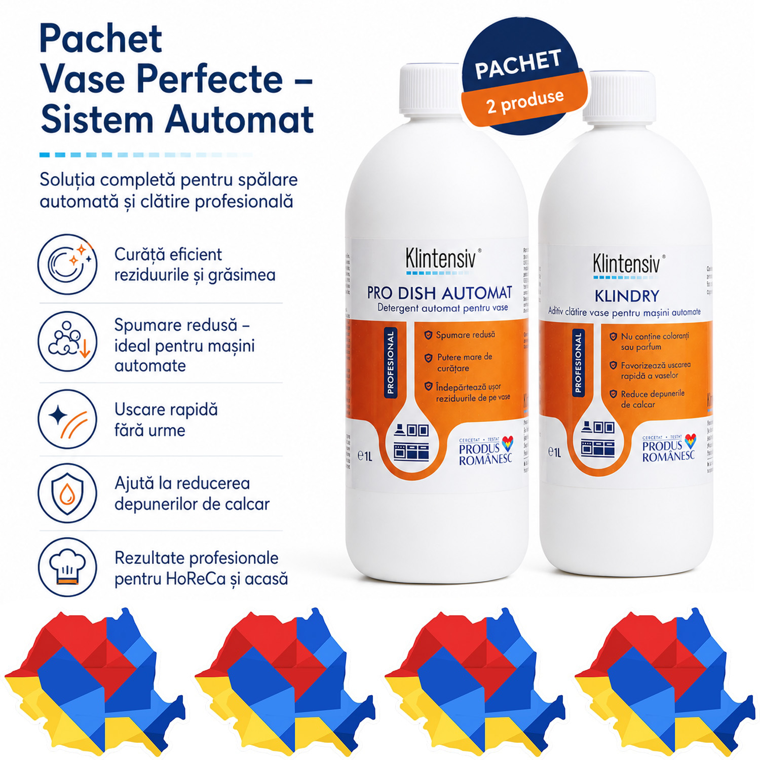 Pachet detergent automat vase PRO DISH si aditiv clatire KLINDRY Klintensiv