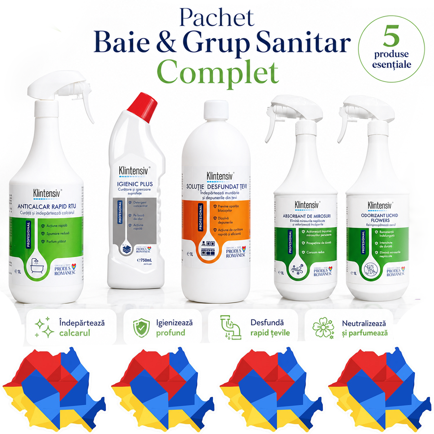Pachet complet Klintensiv Professional pentru baie grup sanitar si scurgeri