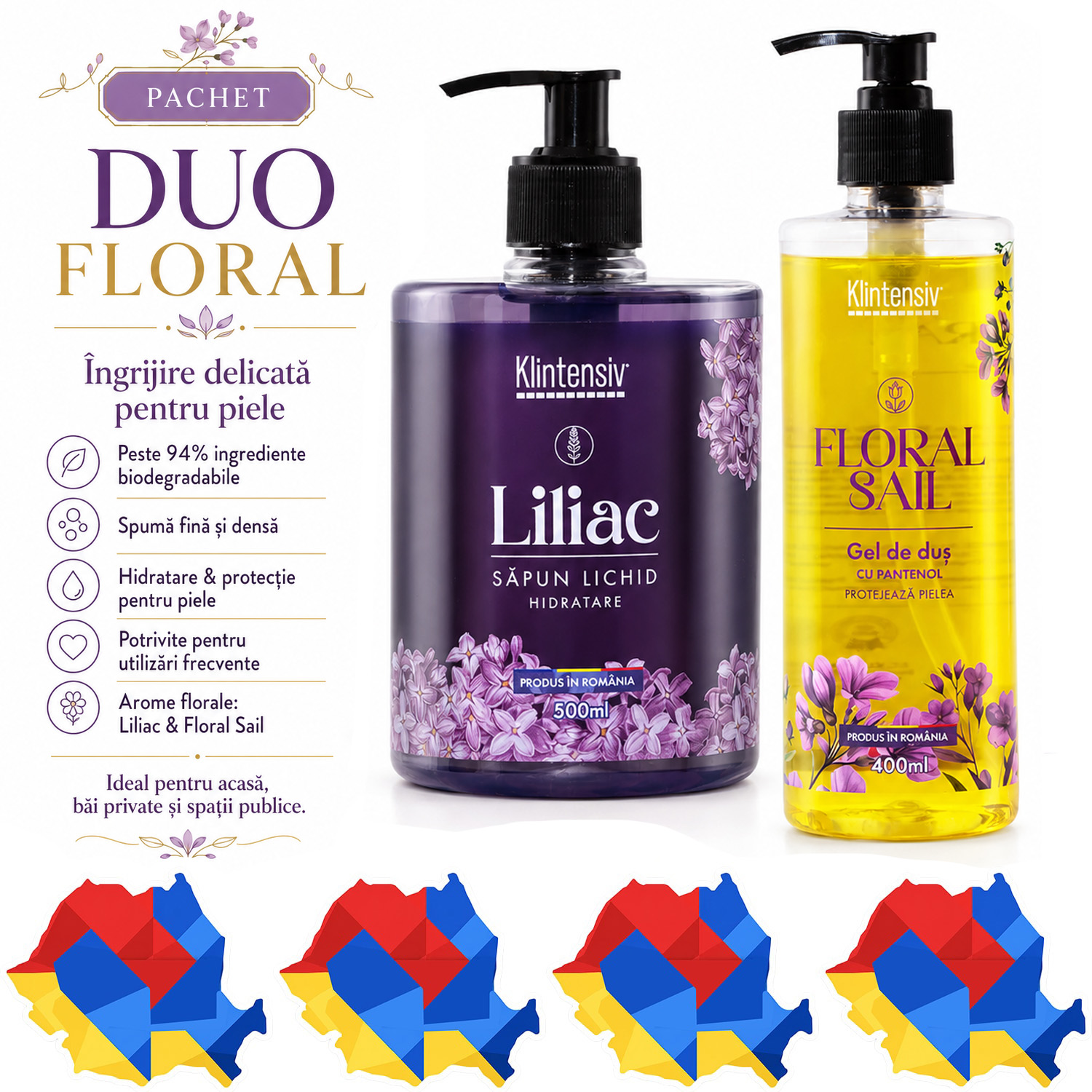 Pachet Klintensiv cu sapun lichid Liliac si gel de dus Floral Sail