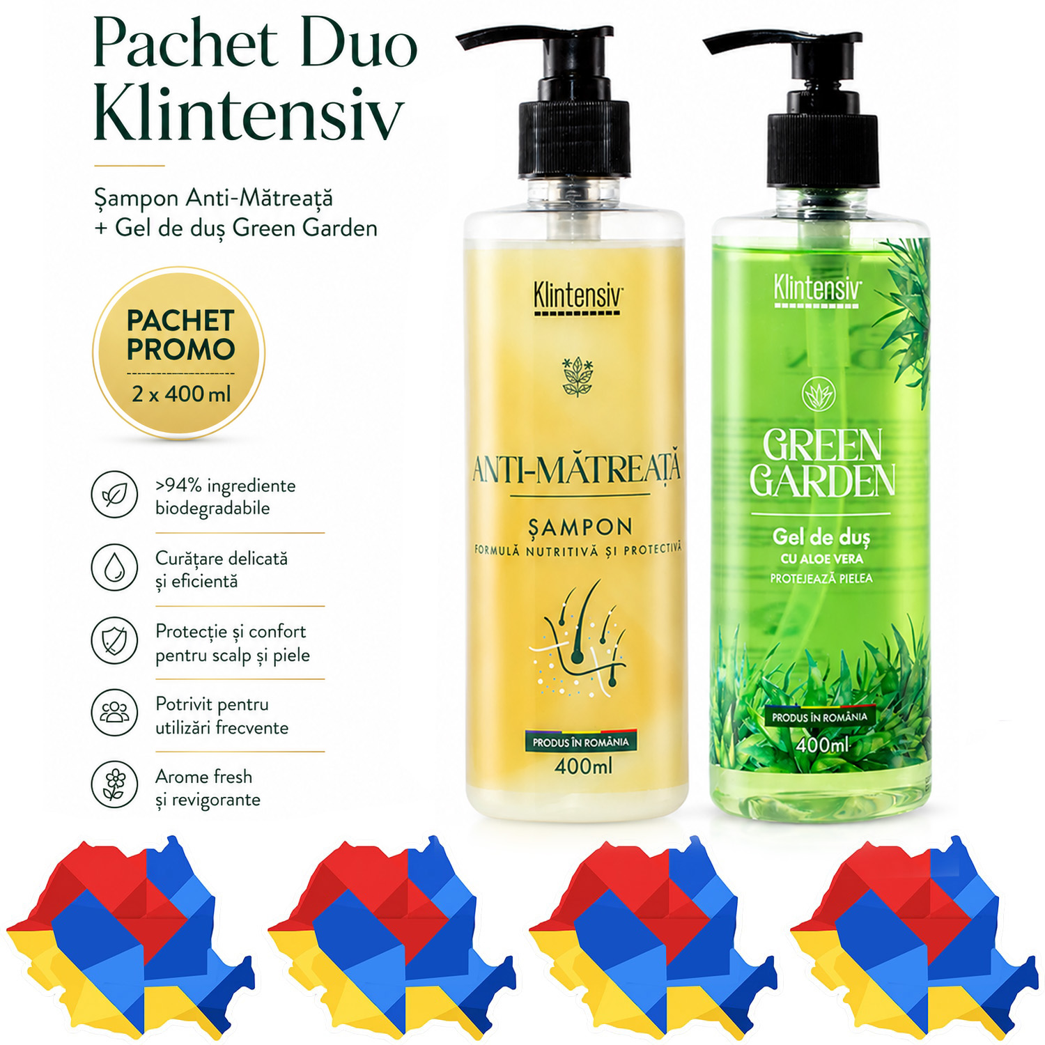 Pachet Klintensiv sampon Anti-Matreata si gel de dus Green Garden 2 produse