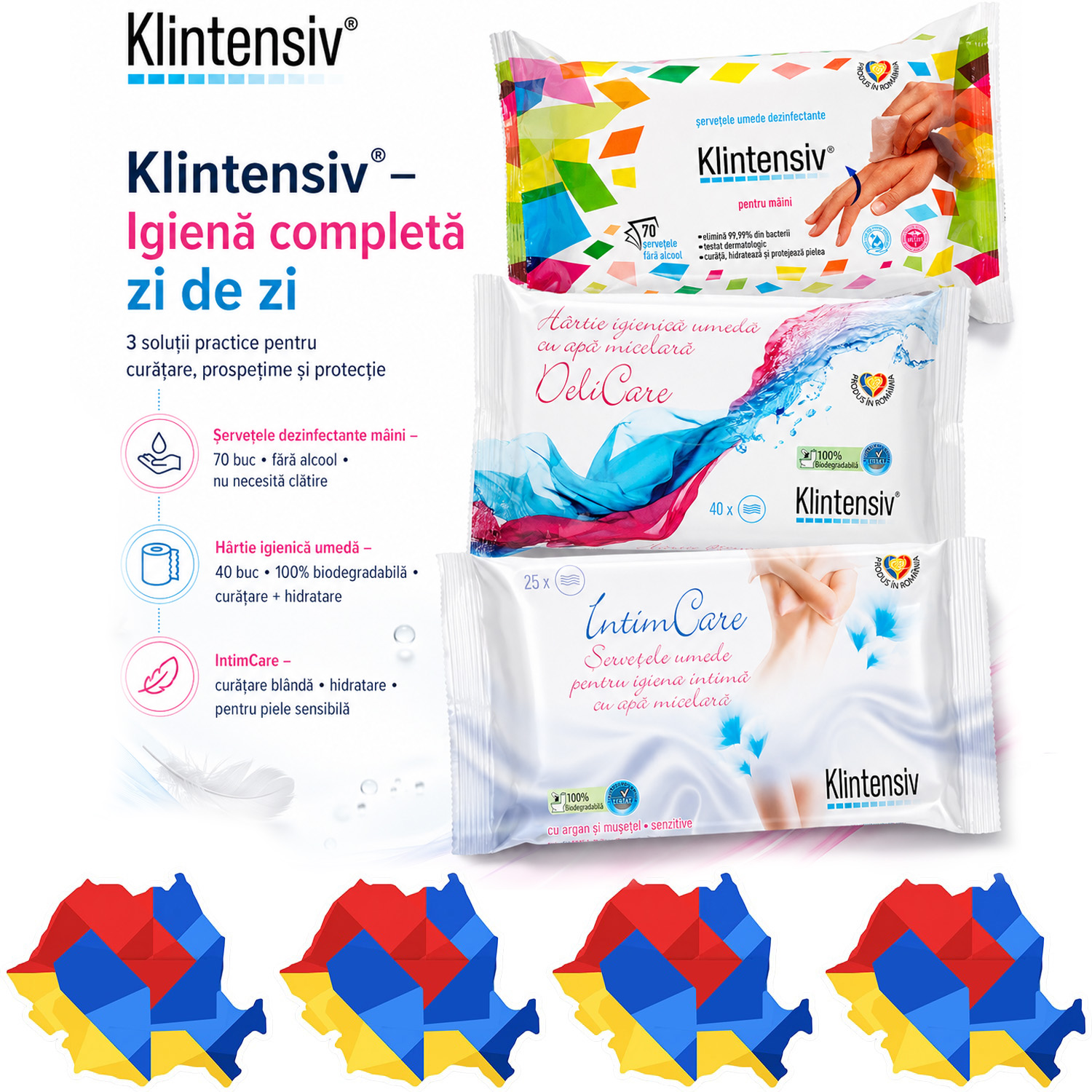 Set Klintensiv cu 150 de servetele pentru igiena mainilor si igiena intima