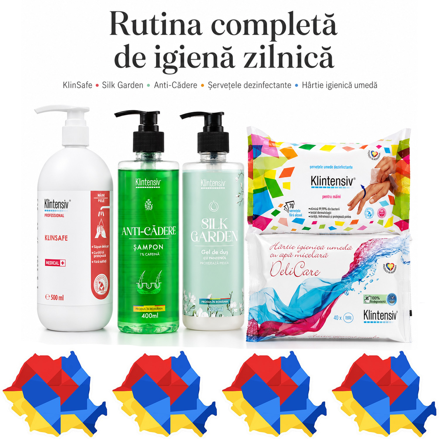 Set Klintensiv cu 5 produse pentru maini corp par si igiena personala