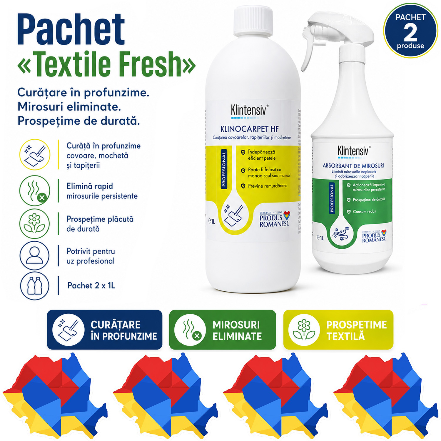 Pachet Klintensiv Professional Textile Fresh cu detergent covoare si absorbant de mirosuri