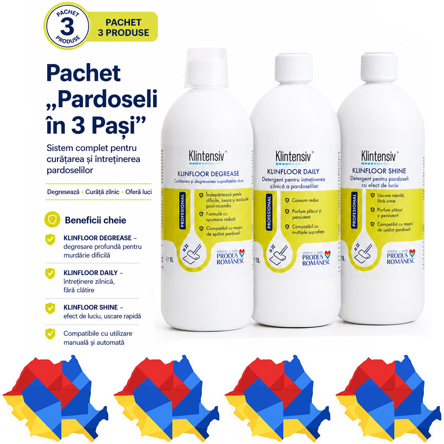 Pachet profesional Klintensiv KLINFLOOR pentru degresare intretinere si luciu pardoseli