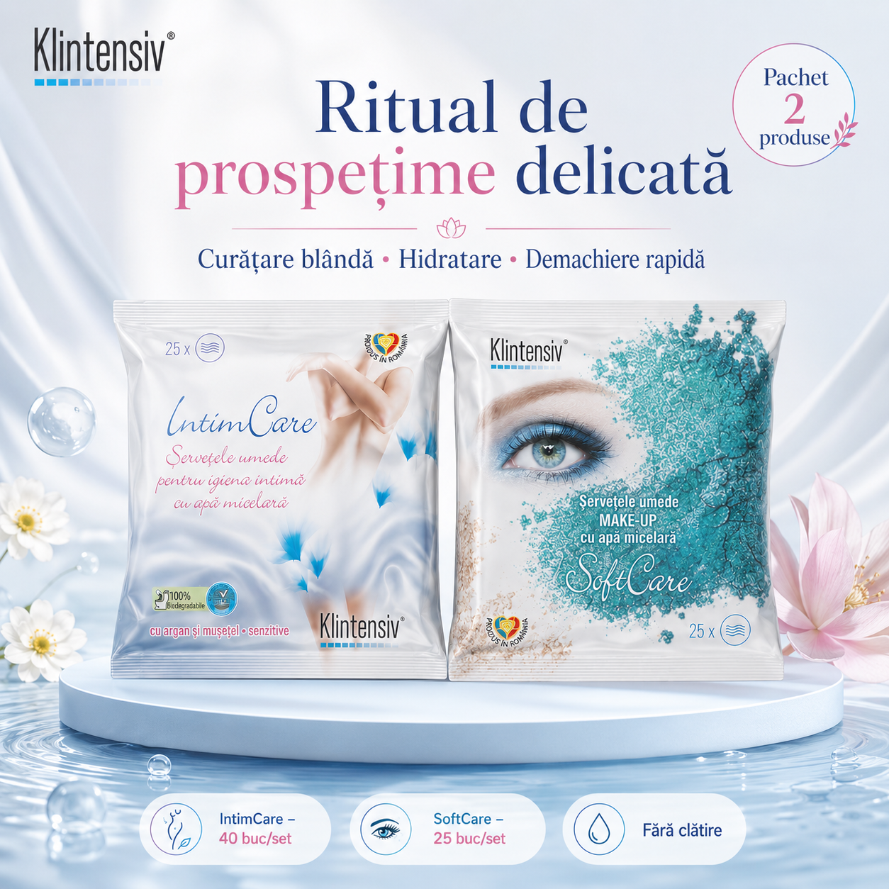 Klintensiv IntimCare servetele umede pentru igiena intima 40 bucati
