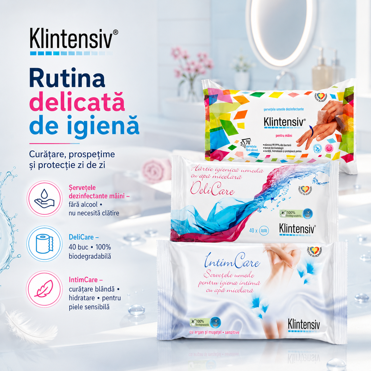Servetele dezinfectante pentru maini Klintensiv 70 bucati