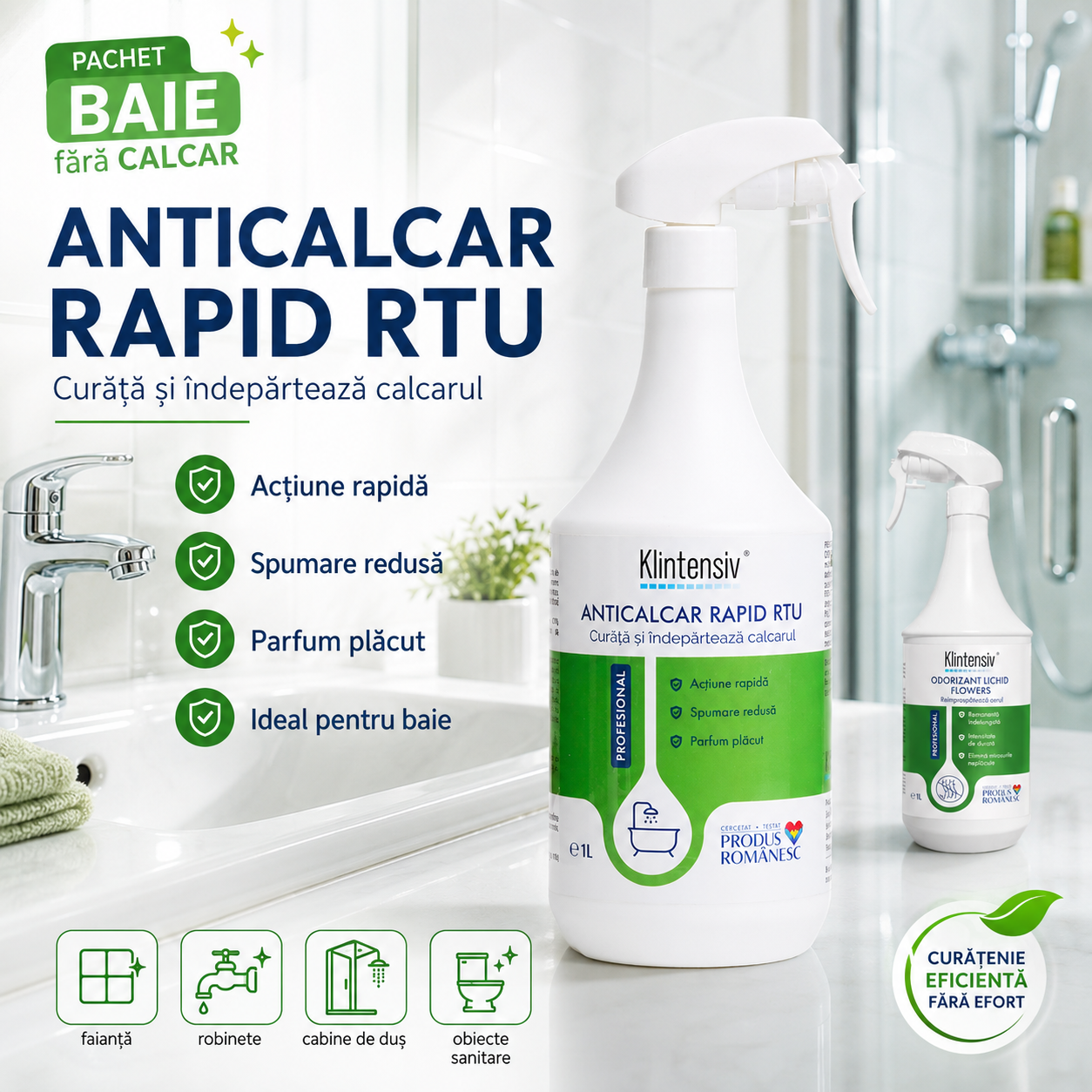Klintensiv Professional Anticalcar Rapid RTU pentru suprafete din baie