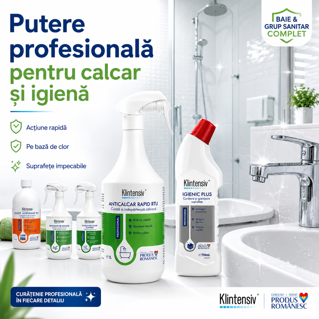 Klintensiv Professional Igienic Plus detergent pe baza de clor pentru suprafete sanitare