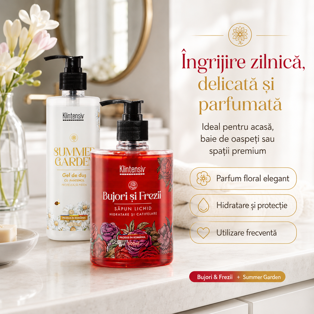 Pachet Klintensiv Bujori Frezii si Summer Garden pentru igiena mainilor si corpului