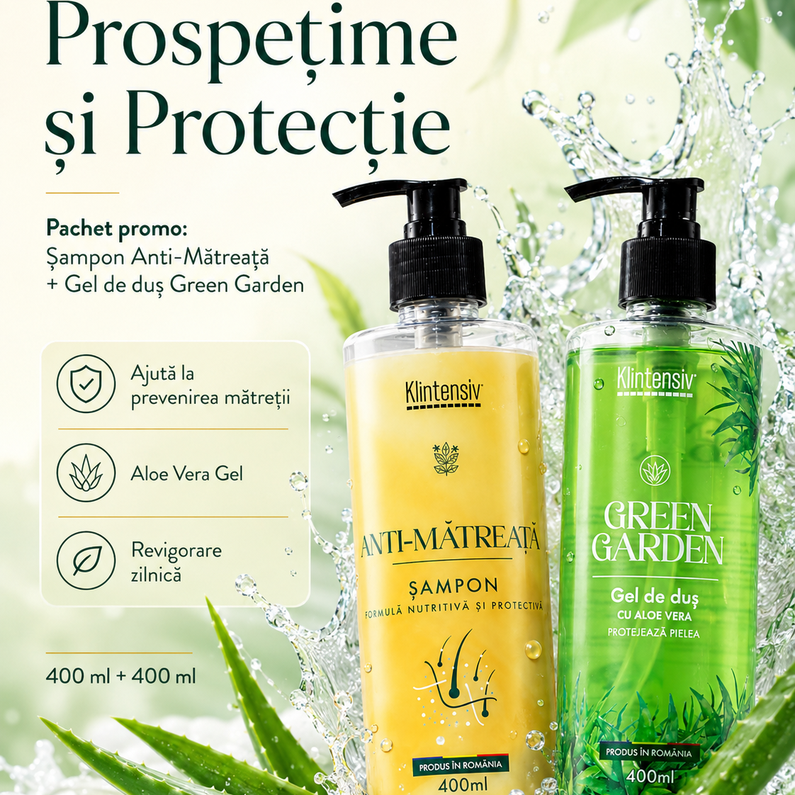 Gel de dus hidratant Klintensiv Green Garden 400 ml cu Aloe Vera