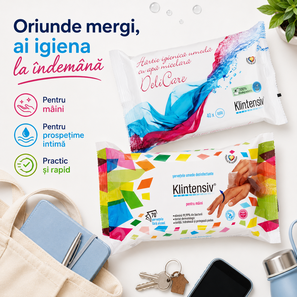 Servetele dezinfectante pentru maini Klintensiv 70 bucati