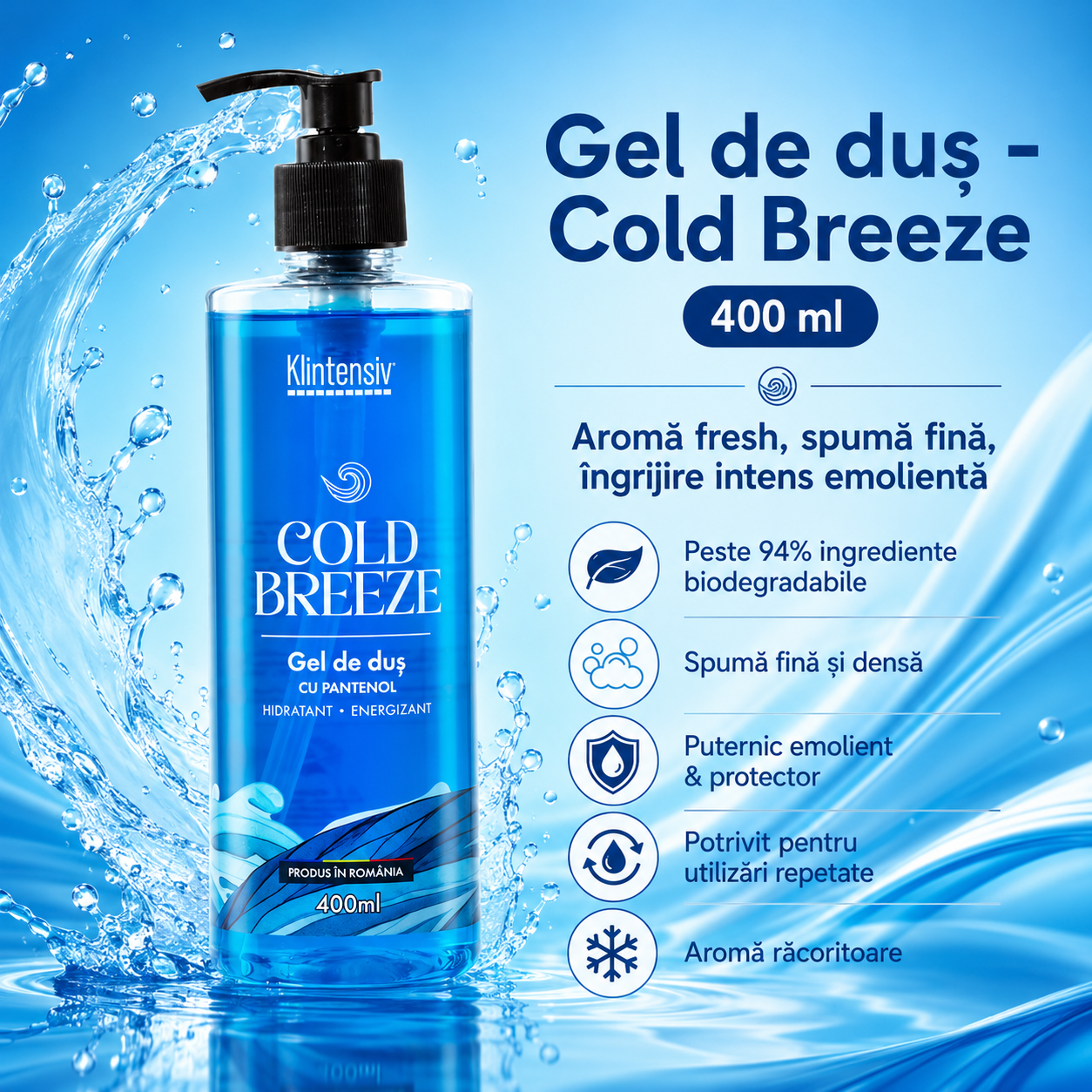 Gel de dus hidratant Klintensiv Cold Breeze 400 ml