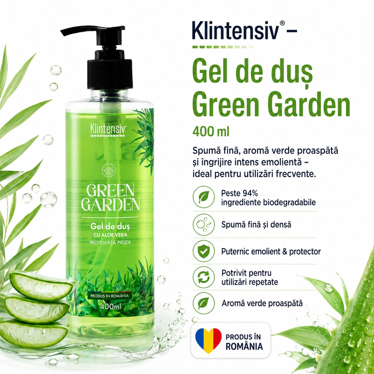 Gel de dus hidratant Klintensiv Green Garden 400 ml