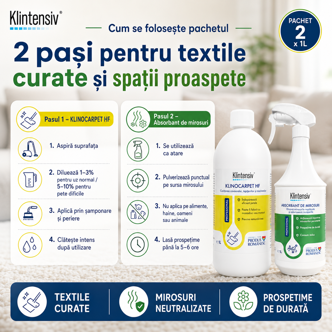 Detergent profesional KLINOCARPET HF pentru curatarea mochetelor covoarelor si tapiteriilor