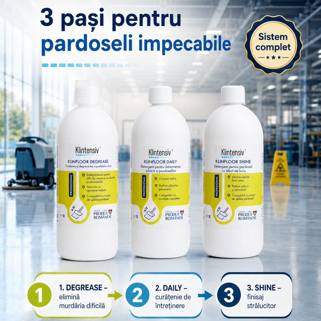 Degresant alcalin KLINFLOOR DEGREASE pentru pardoseli industriale