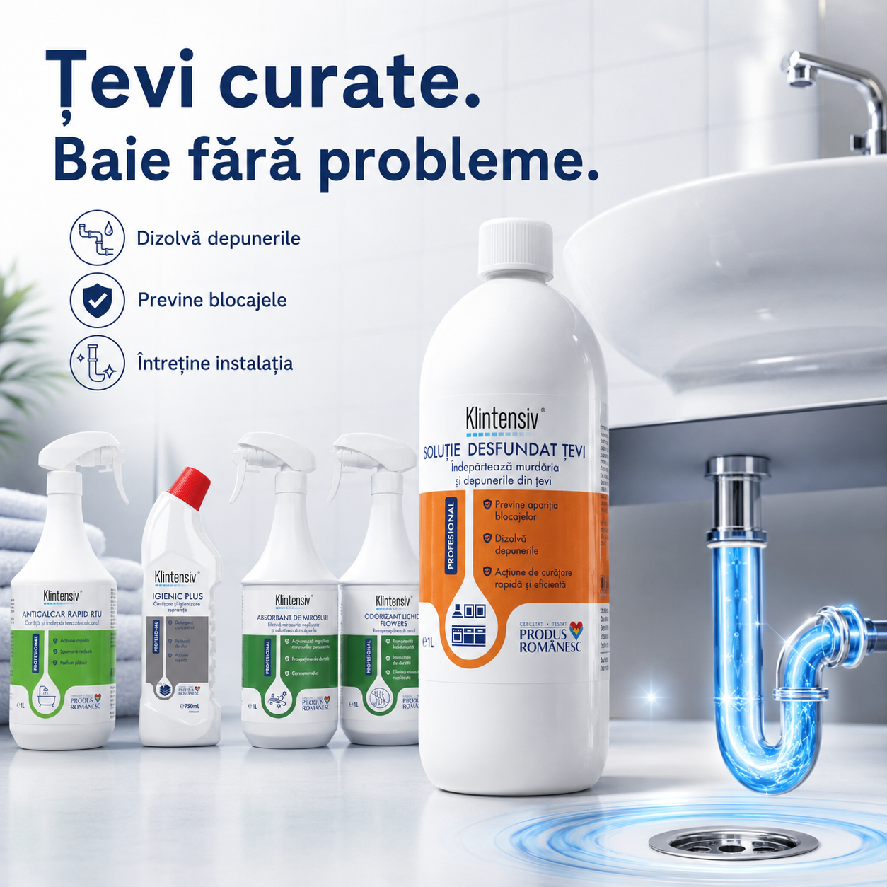 Klintensiv Professional solutie profesionala pentru desfundarea tevilor si scurgerilor