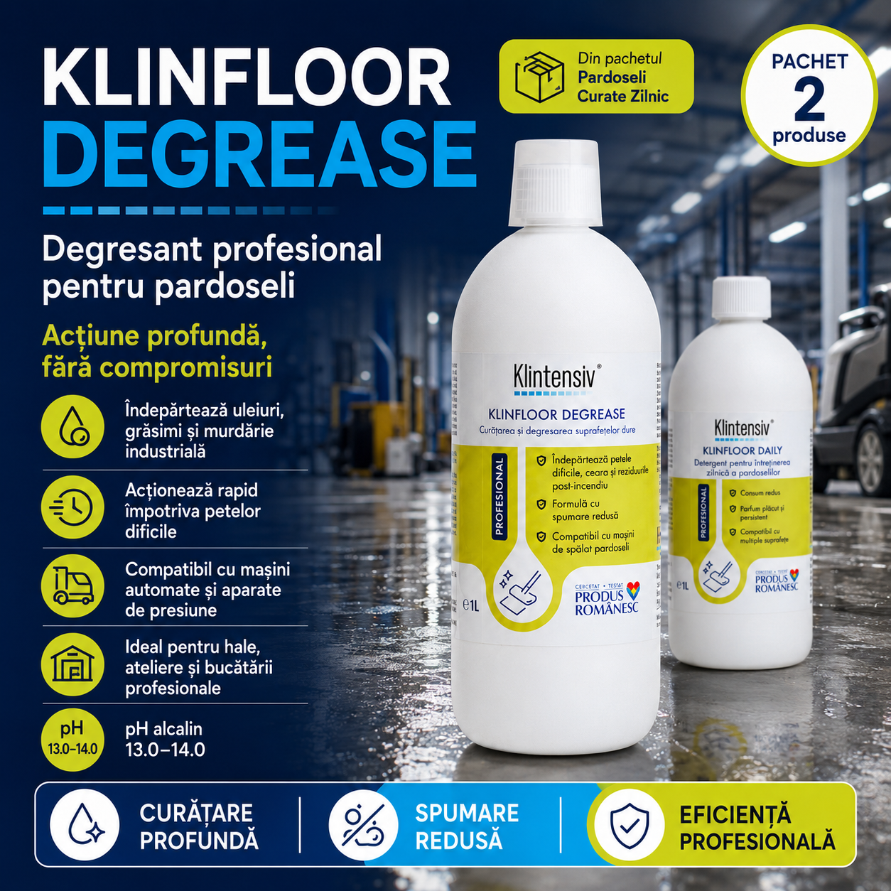 Degresant alcalin concentrat Klintensiv pentru hale ateliere si bucatarii profesionale