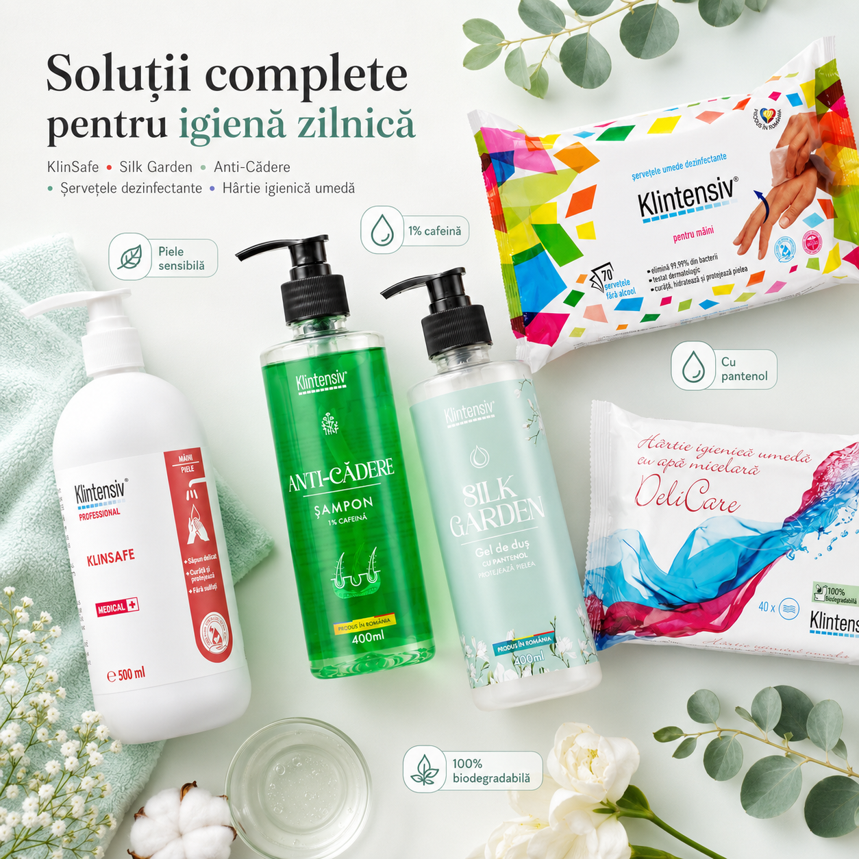 Sampon Klintensiv Anti-Cadere 400 ml cu cafeina niacinamida Zinc PCA si Pantenol