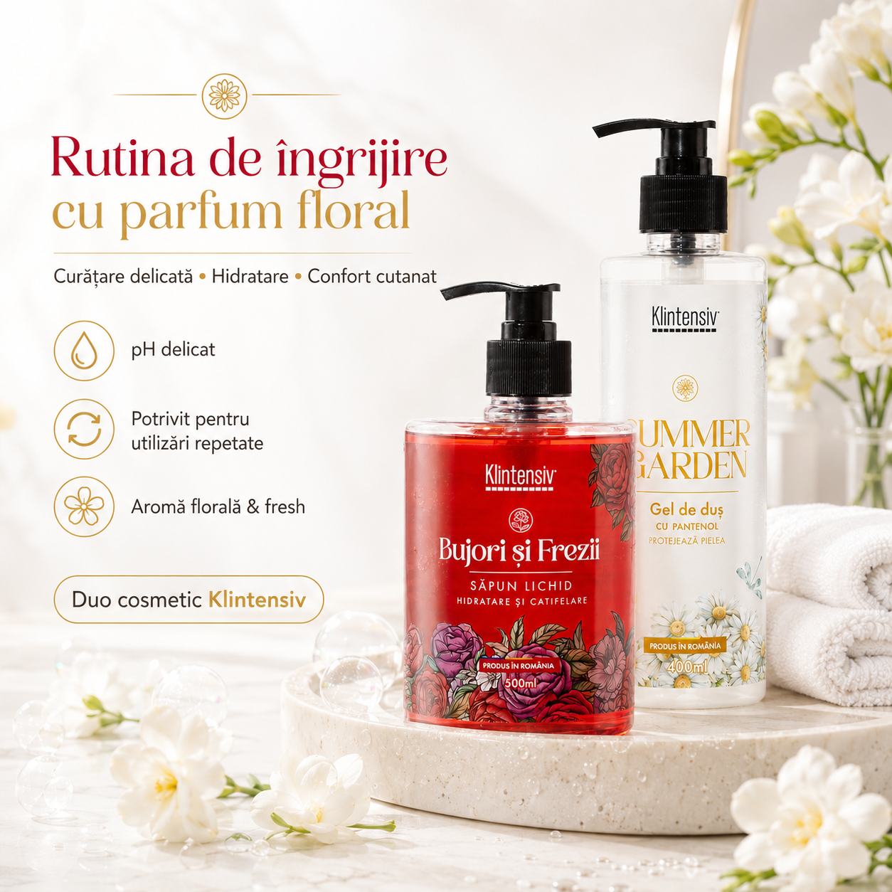 Pachet cadou Klintensiv cu sapun lichid floral si gel de dus fresh