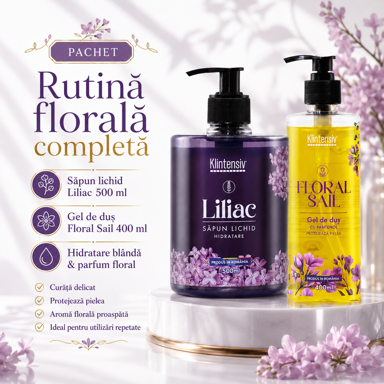 Produse cosmetice Klintensiv cu ingrediente emoliente si parfum floral