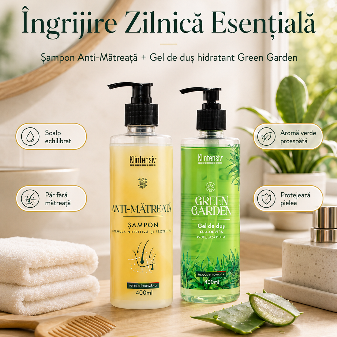 Produse cosmetice Klintensiv cu Piroctone Olamine Aloe Vera si D-Panthenol