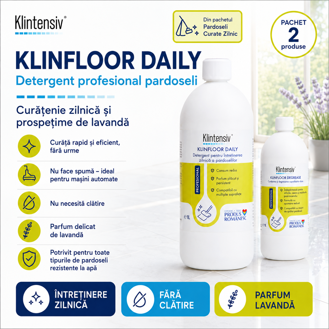 Klintensiv KLINFLOOR DAILY detergent profesional cu parfum de lavanda