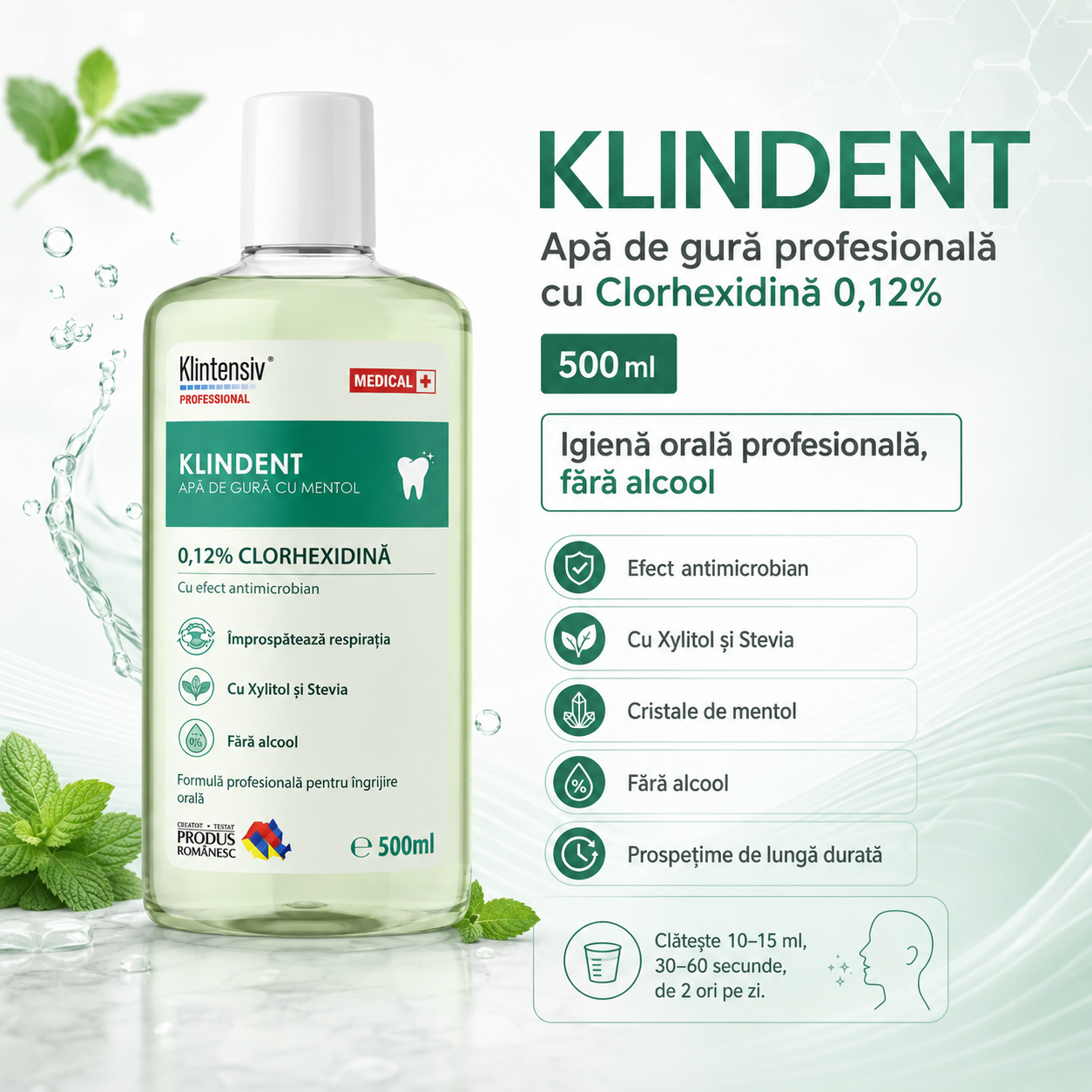 KLINDENT apa de gura cu Clorhexidina 0,12% si servetele dezinfectante Klintensiv