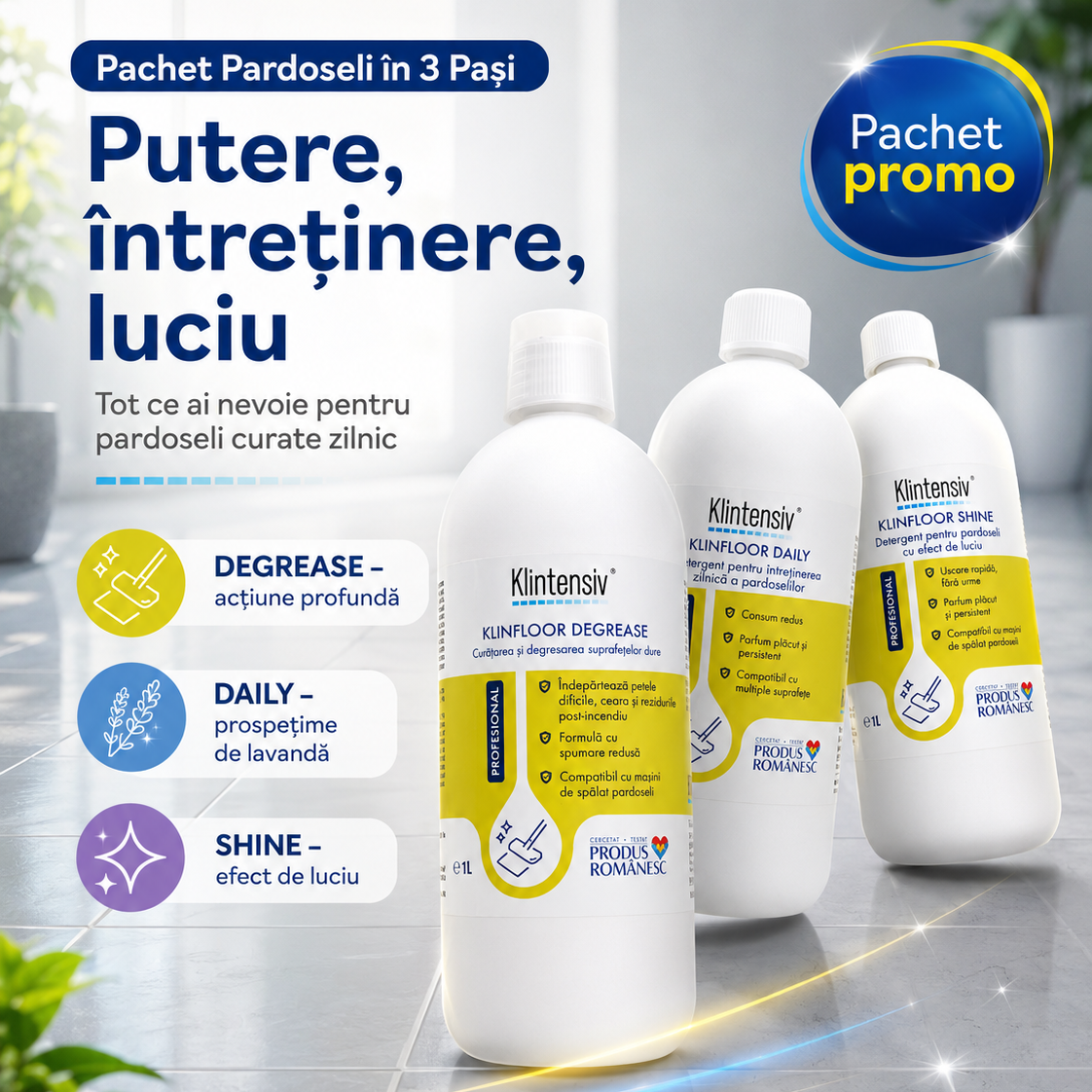 KLINFLOOR SHINE detergent profesional pentru pardoseli cu efect de luciu