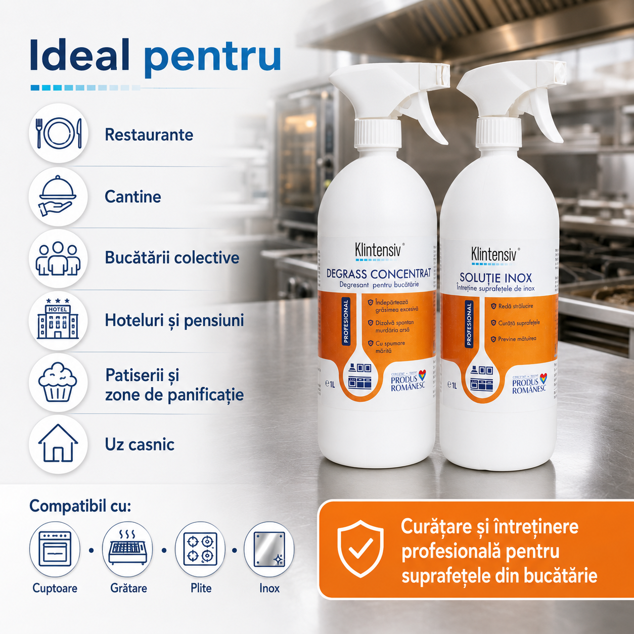 Pachet degresant cuptor si solutie inox profesionala Klintensiv pentru HoReCa